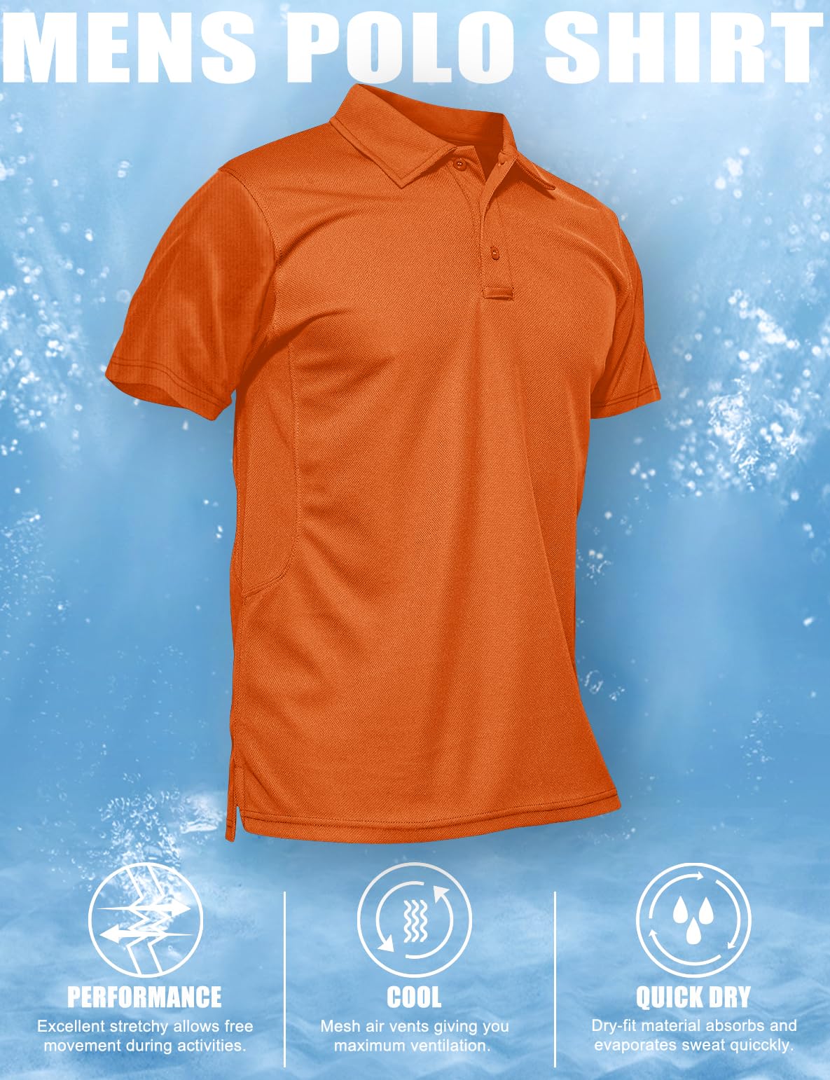 MAGCOMSEN Polo Shirts for Men Golf Shirts Work Dry Fit Casual Shirts Quick Dry Summer Shirts Short Sleeve Orange M