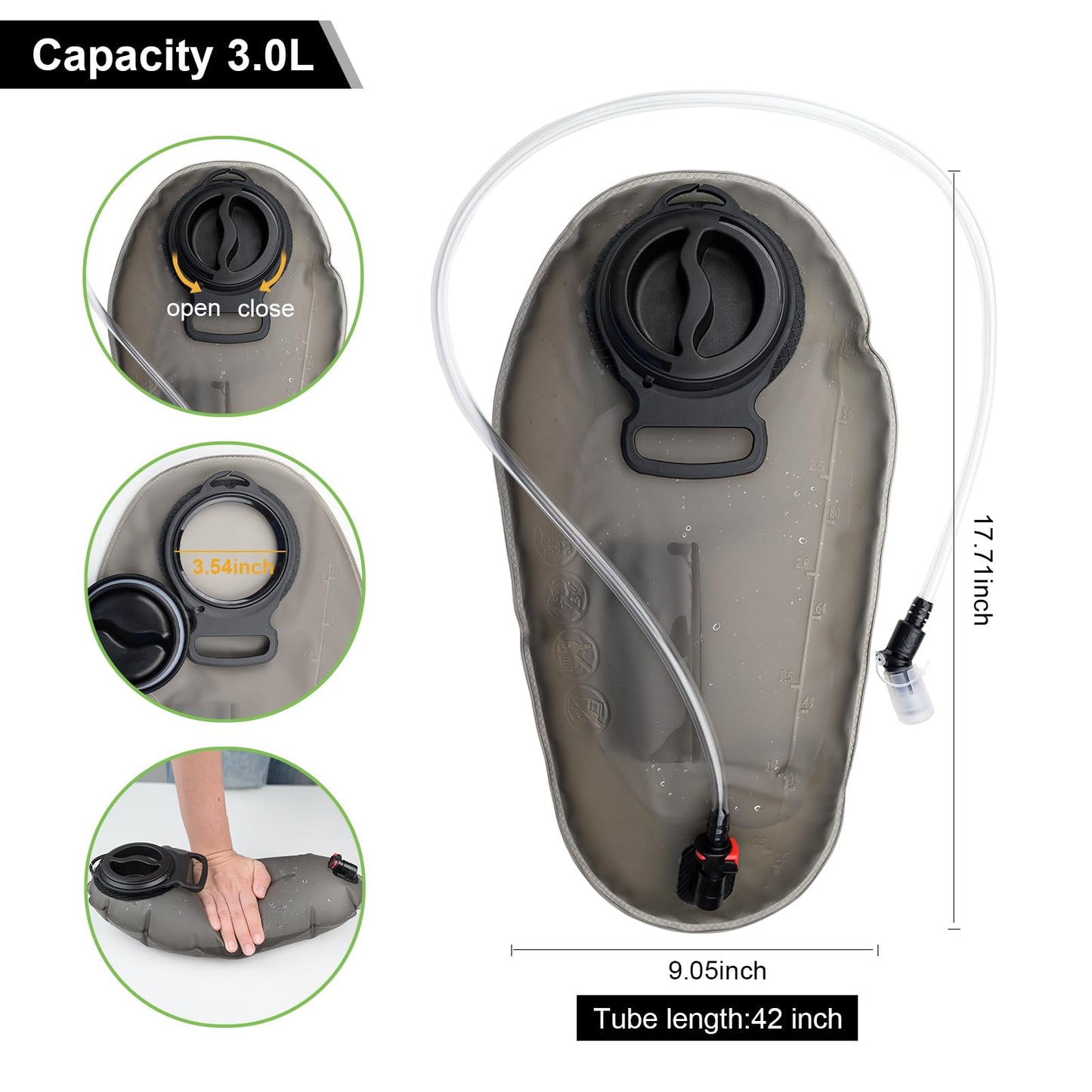 3L TPU Matte Hydration Bladder, Leak-Proof Water Reservoir for Hiking, Running & Cycling, Durable Water Pouch for Outdoor Adventures, Military Green