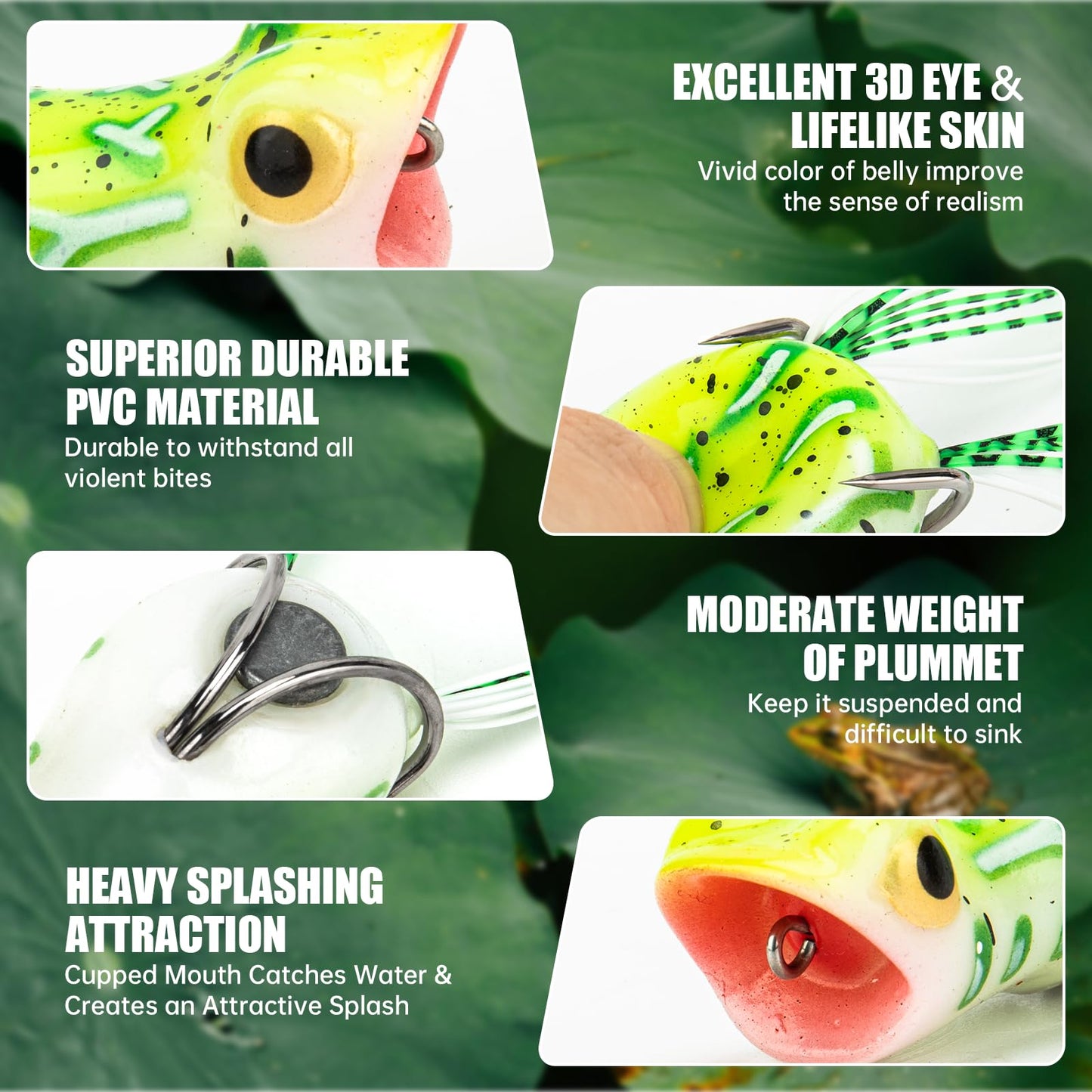 Syosisny 5pcs Topwater Frog Lure Set with Weedless Hooks, Soft Fishing Lures with Realistic Design, Perfect for Bass Fishing