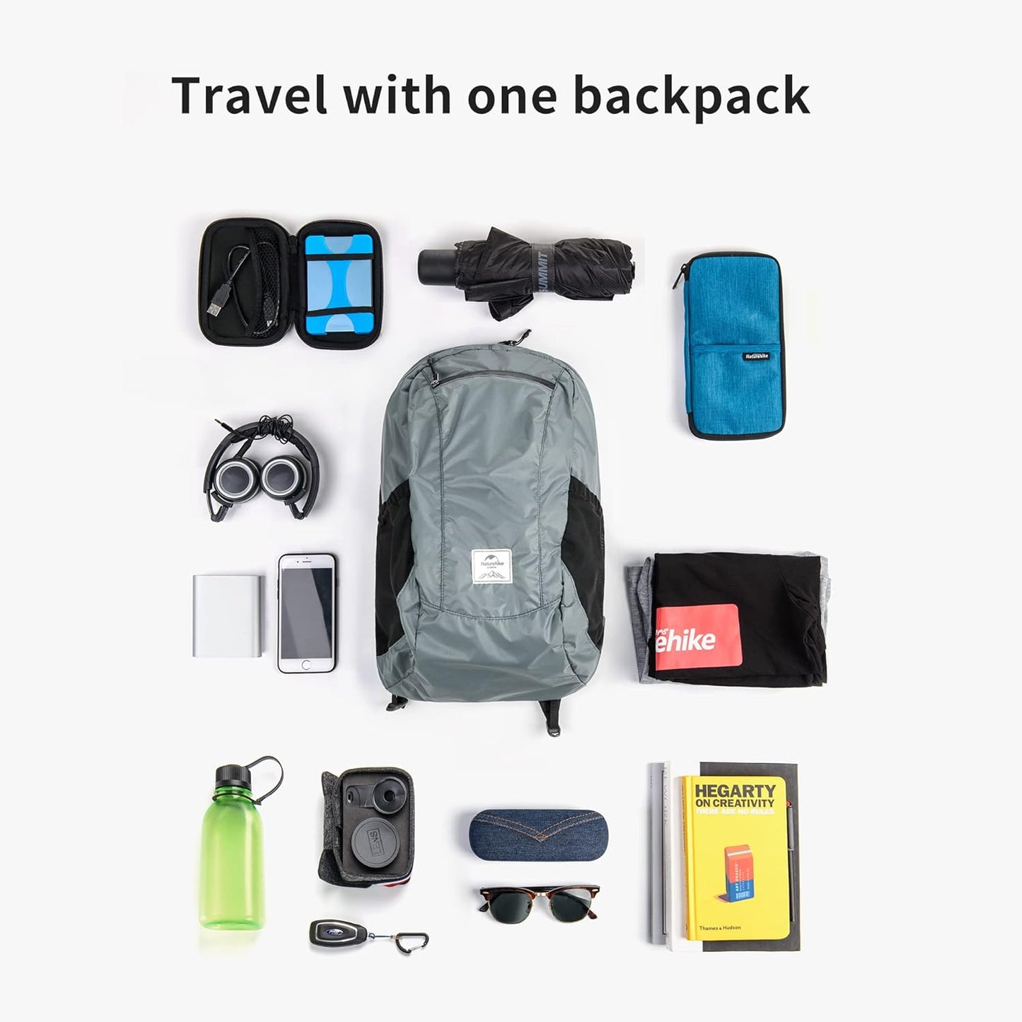 Naturehike 18L Lightweight Hiking Backpack, Waterproof Camping Packable Backpack Ultralight for Travel, Airplane, Small Hiking Daypack for Adults, Black