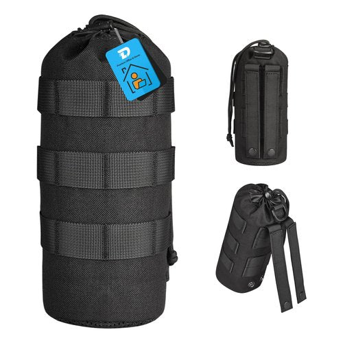 DZSEE Tactical Molle Water Bottle Pouch, Adjustable Mesh Drawstring Hydration Carrier for Backpacks, Outdoor Sports Water Bottle Belt Holder with Multiple Storage Options