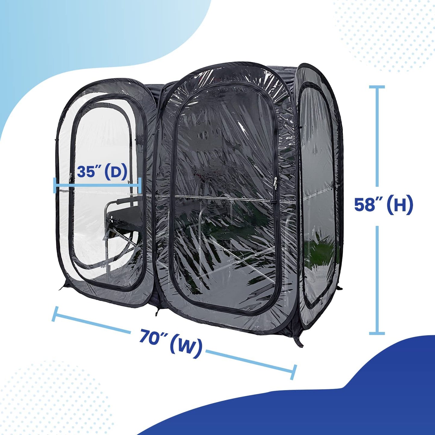 WeatherPod® The Original Shark Tank Side-by-Side™ Pop-Up Pod - Stay Warm, Dry, and Out of The Sun - Weather Pod for Sports, Rain, or Wind - Set Up in Seconds - (Black, 72" L x 36" W x 59" H)