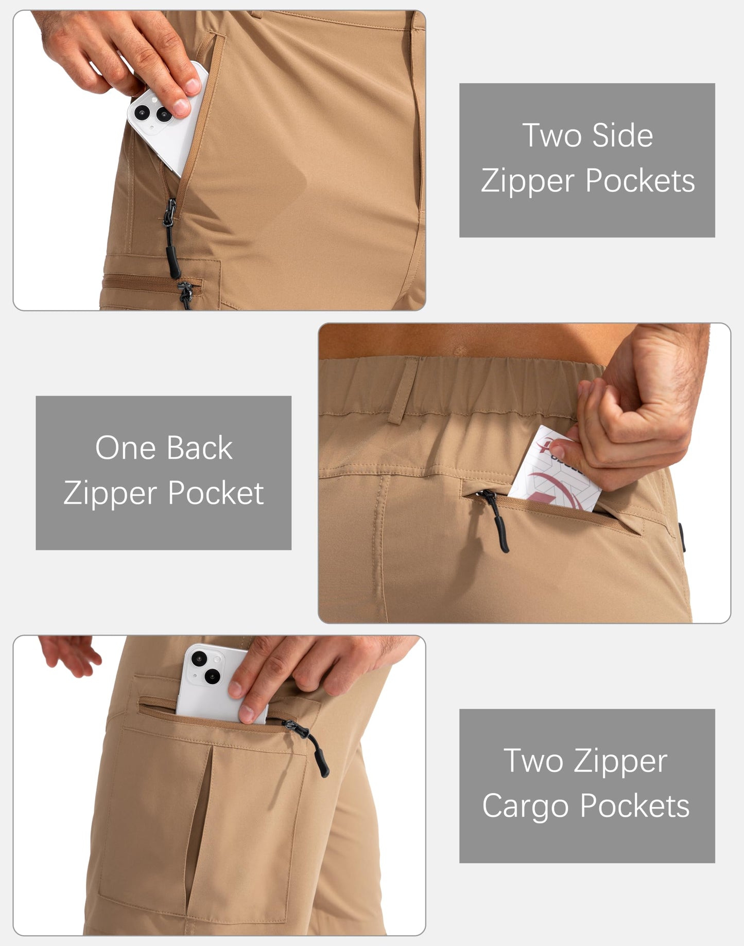 Pudolla Men's Hiking Cargo Shorts 9" Lightweight Outdoor Work Shorts for Men Travel Golf Camping Casual with 5 Zipper Pockets(Dark Khaki X-Large)