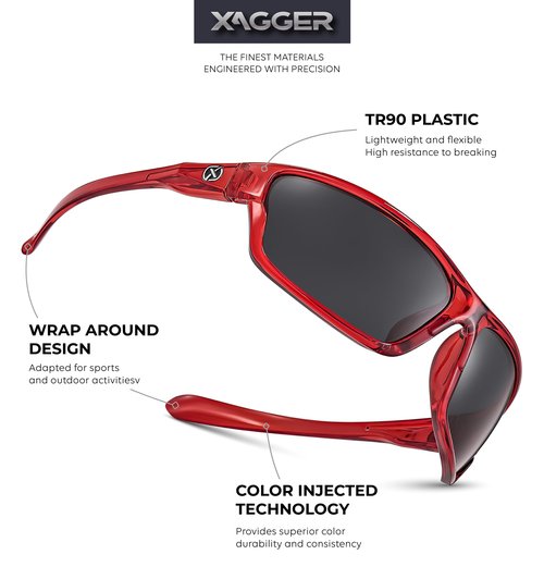 Xagger Polarized Wrap Around Sport Sunglasses for Men Women TR90 Frame Driving Running Fishing