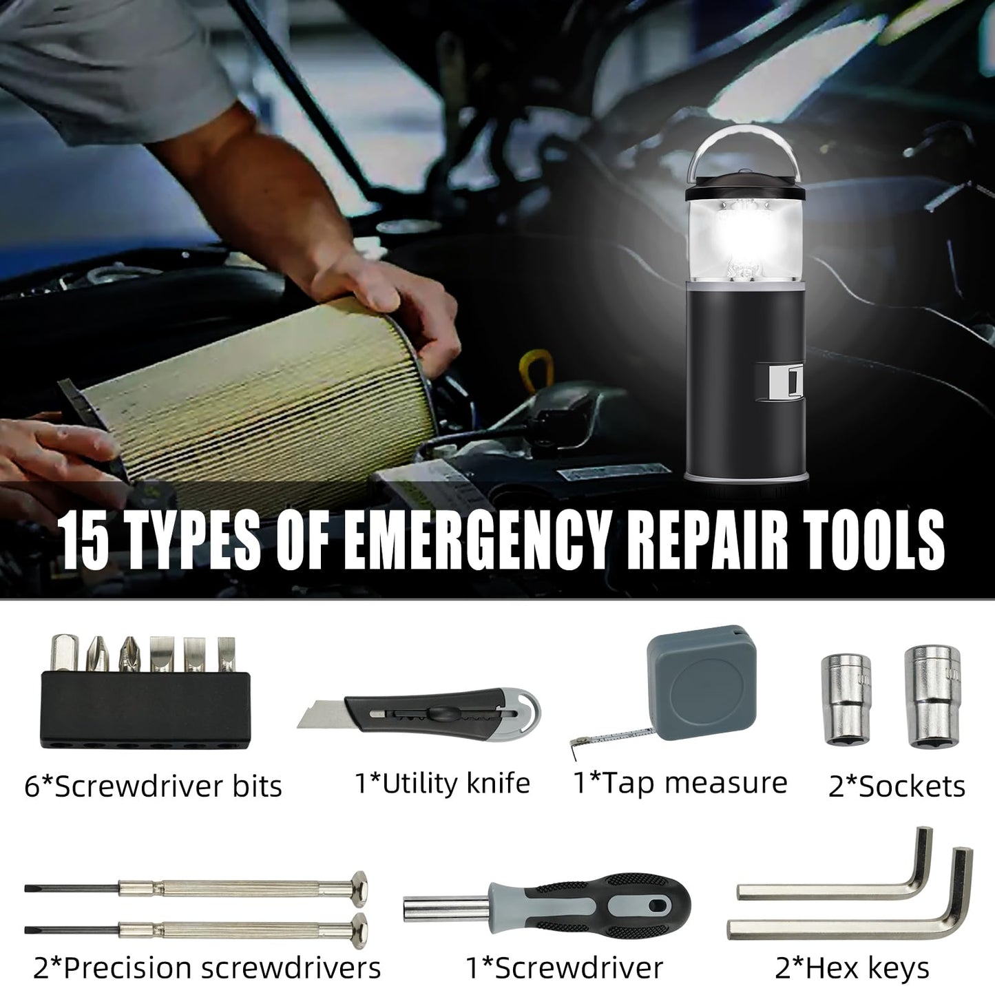 Father's Day Gifts for Dad, LED Camping Lanterns Battery Powered, Lantern with 15PCS Tool Kit, Camping Gifts for Men Husband Dad, Multitool Tool Kit Gifts for Camping, Fishing, Hiking, Lighting