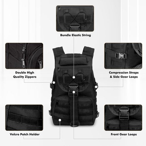 YIANTU Tactical Backpack For Men Tactical Laptop Backpack Military Backpack, 35L Capacity - Ideal For Camping, Hiking, Hunting,Travel - Fits 14" Laptop - Men's Outdoor Adventure Gear (D Black)
