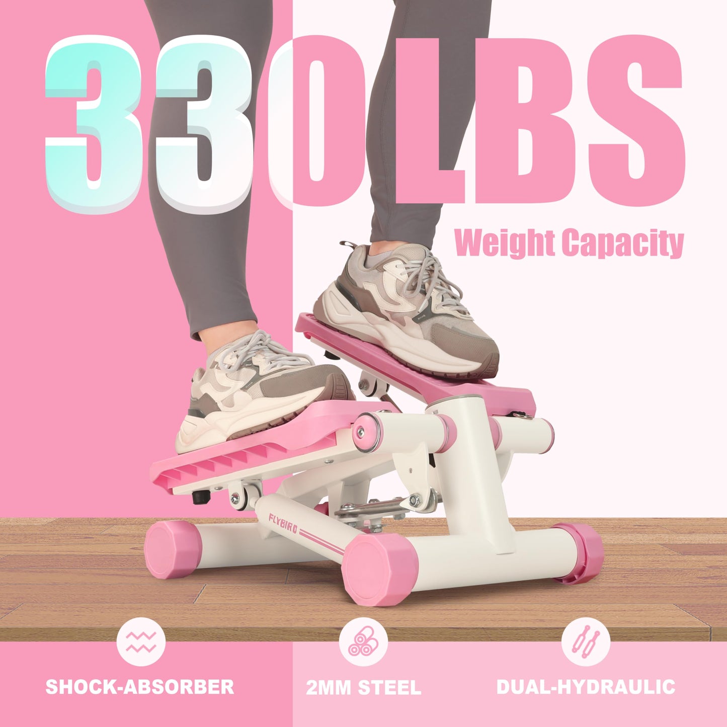 FLYBIRD Stepper for Exercise, Stair Stepper with Resistance Bands, Portable Mini Stepper with 330LB Loading Capacity, Adjustable Stride Height for Low-Impact Cardio Suitable for Full Body Workout