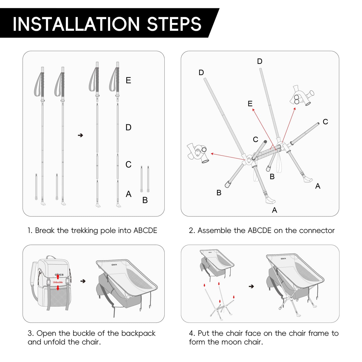 Alocs 3-in-1 Camping Chairs, Backpack Wearable Chair with Aluminium Trekking Poles, Fishing Chair for Hiking Backpacking Climbing Hunting and Outdoor
