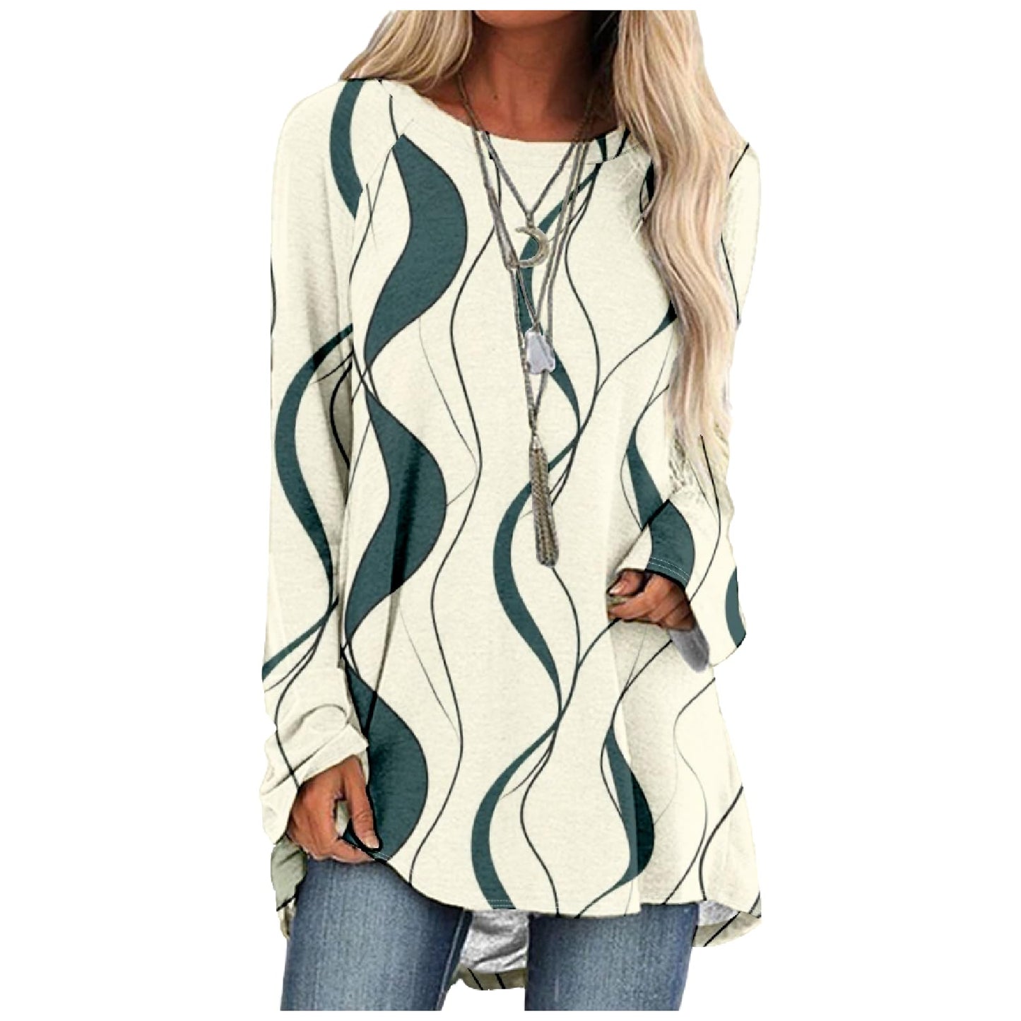 Plus Size Long Sleeve Tee Shirts for Women Loose Fit Fall Outfits 2024 Trendy Wave Linen Stripe Cotton Linen Tops Oversized Y2k Workout Yoga Pajama Crew Neck Casual Cotton Boho Winter Clothes,XL
