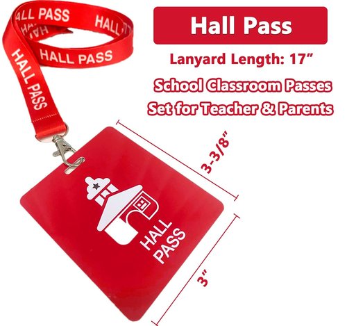 Hall Pass Lanyards with Card Passes,Unbreakable School Classroom Passes Set for Teacher Parents (Hall Bathroom Library Office & Nurse),5 Pcs (Hall)