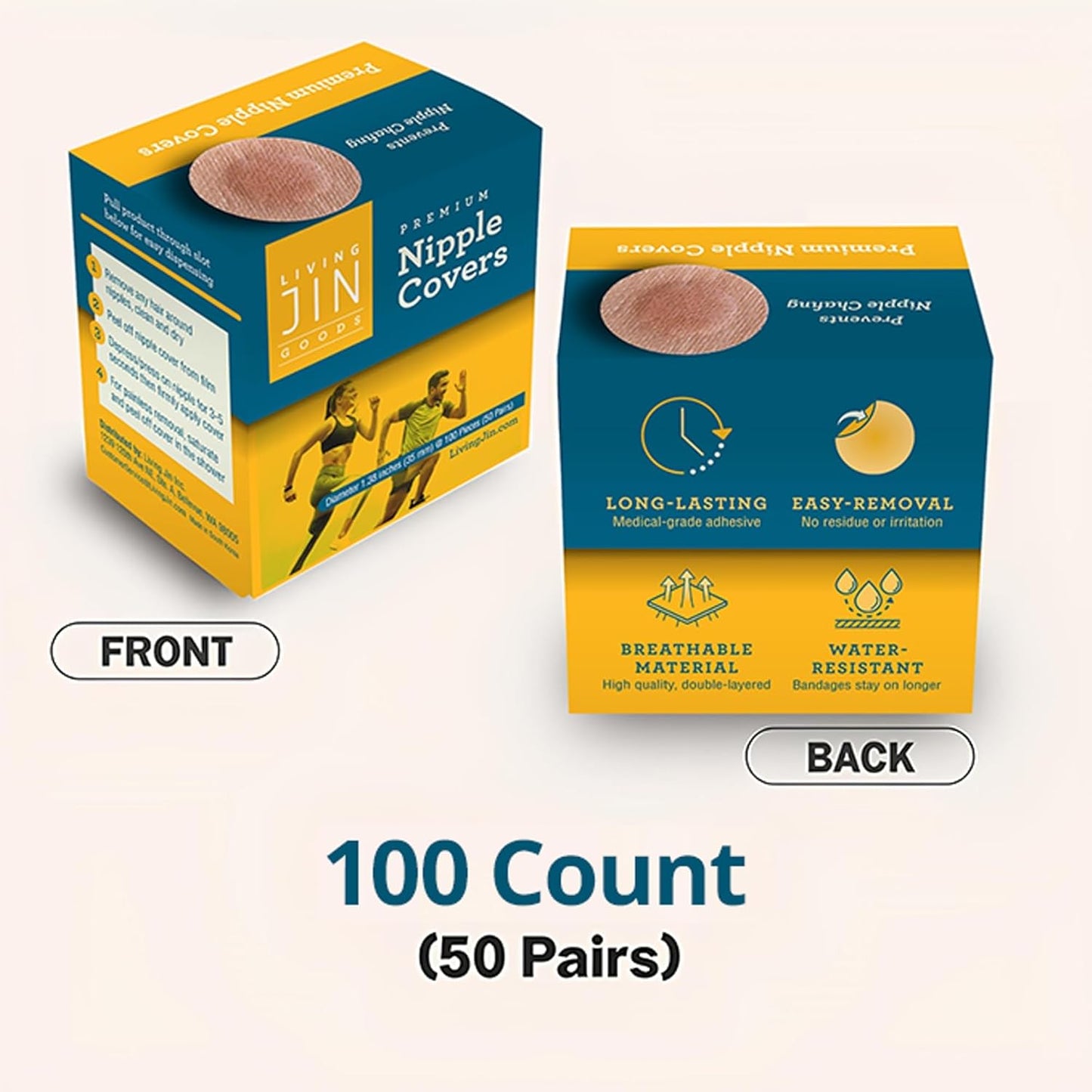 Premium 100 Pcs. (50 pairs) Ultra-Comfort Nipple Cover Stickers for Men | NipGuards for Running | Male Nipple Covers to Prevent Chafing | Disposable Nipple Covers | Nipple Concealment