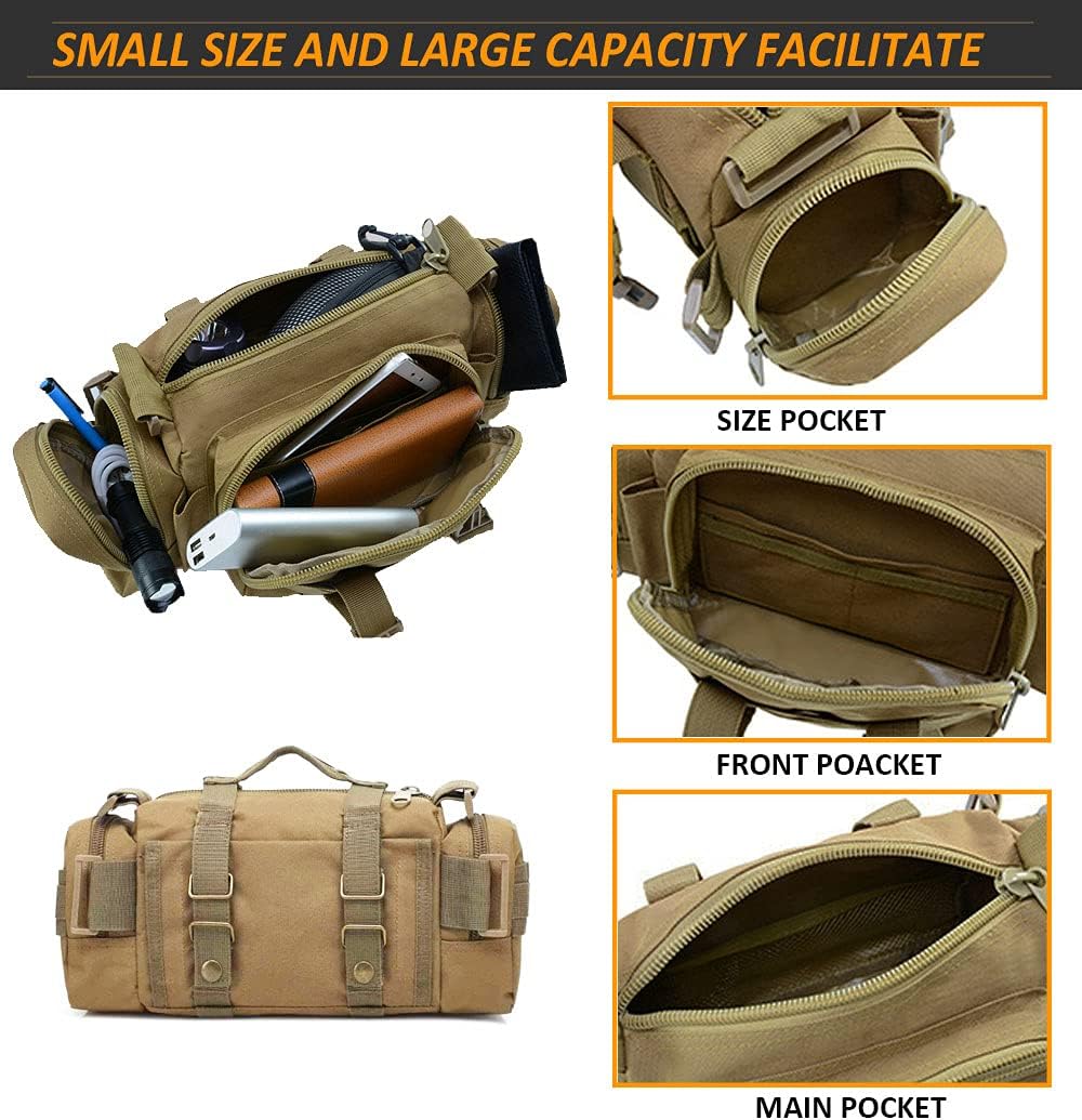 3P Military Duffel Waist Bag, Molle Bicycle/Motorcycle Waterproof Fanny Packs Camera Bag Camo EDC Utility Pouch Crossbody with Shoulder Strap Hand Carry