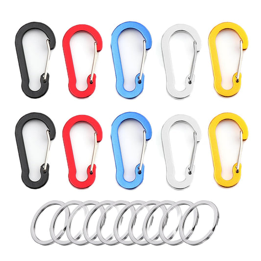 ArrErr 20 Pack Aluminum Carabiner Keychain Clip 2 Inch Lightweight D-Ring Caribeaners Spring Snap Hook with Flat Key Rings Carabeaner for Fishing Camping Hiking Outdoor Duffle Bag Daypack Backpack