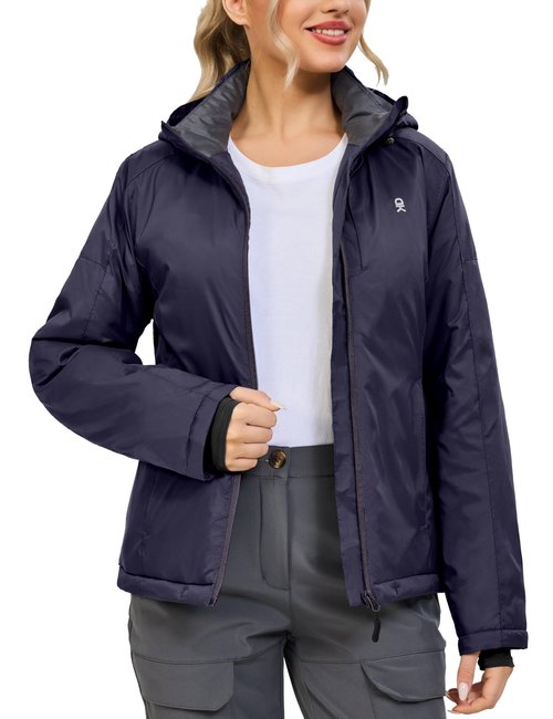Little Donkey Andy Women's Heat Reflective Winter Warm Jackets with Hooded Water Resistant Windbreaker for Ski Snow Coat Dark Purple XS