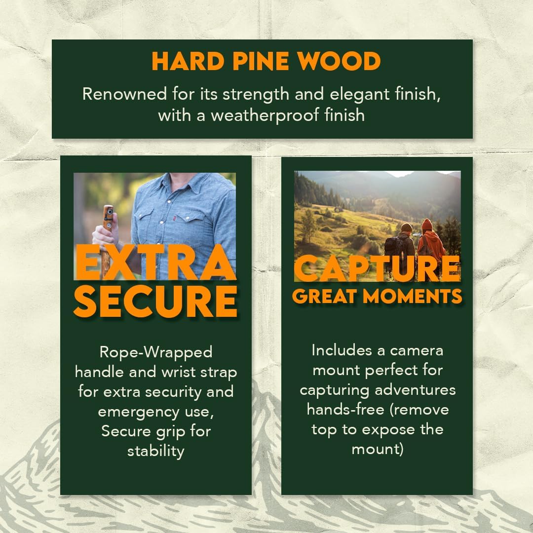 SE 3 Piece 55" Detachable Pine Wood Walking/Hiking Stick with Metal Tip, Reinforced Rubber Tip, and Water-Resistant Travel Pouch - Portable and Durable for Outdoor Adventures