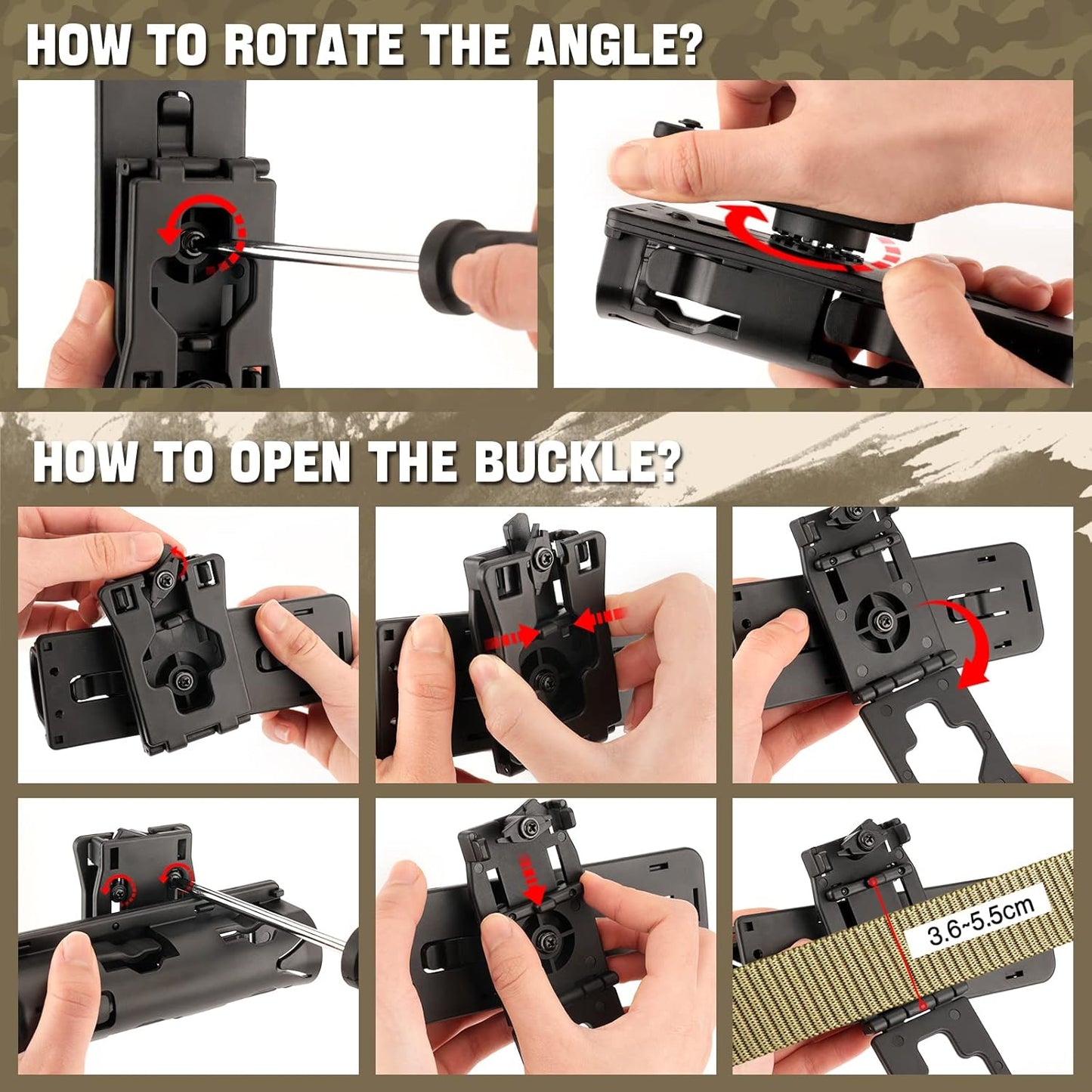 aikeec Baton Holder 360 Degree Rotating Telescopic Baton Pouch, Expandable Baton Holsters,Baton Holder for Duty Belt Tactical Swivelling Flashlight Holsters ABS Case