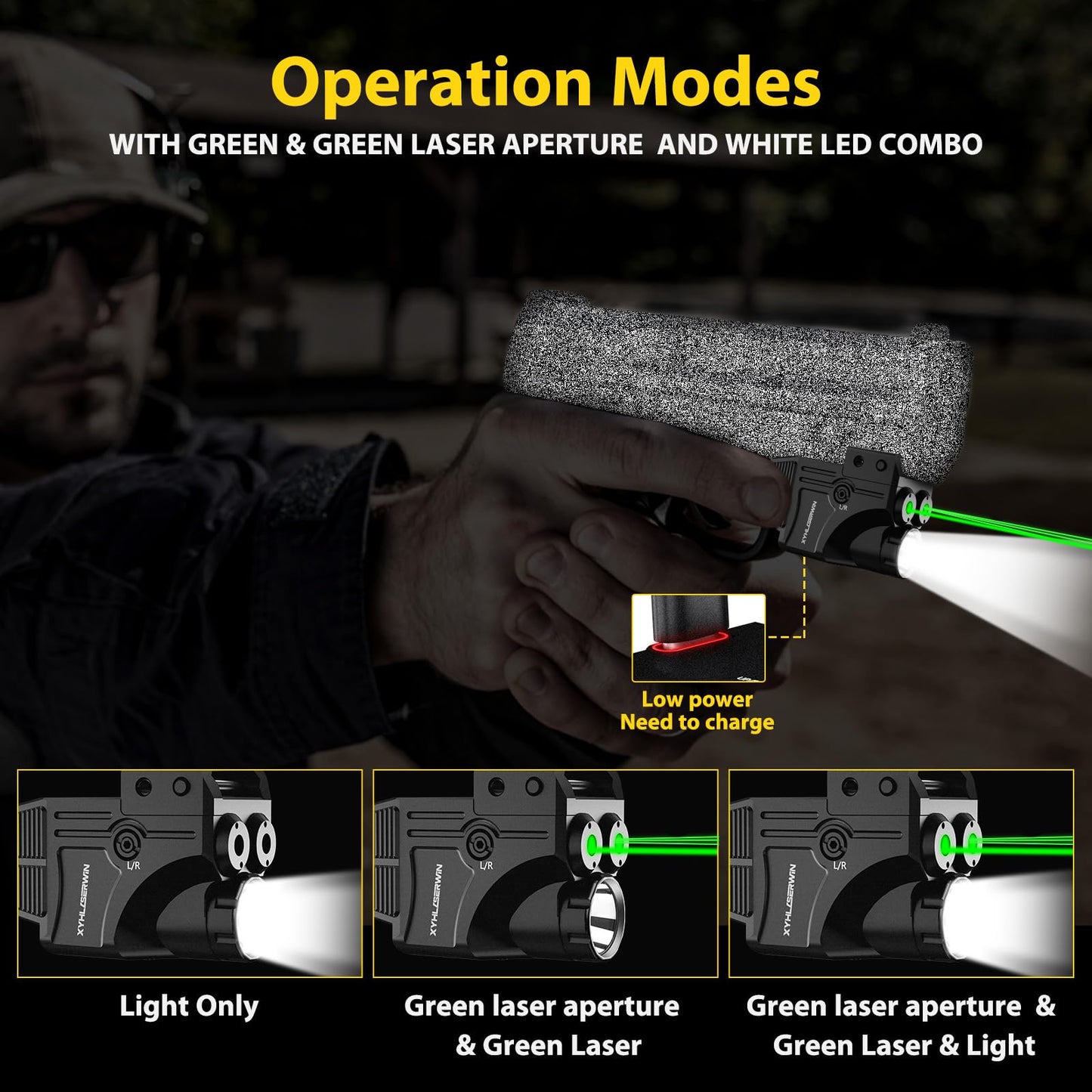 600/200 Lumens Adjustable Tactical Flashlight with Green Dot/Green Circle Laser Sight Combo, Pistol Laser Light with Strobe/Constant Light Modes,USBC Rechargeable,Fits Standard Picatinny & Glock Rails