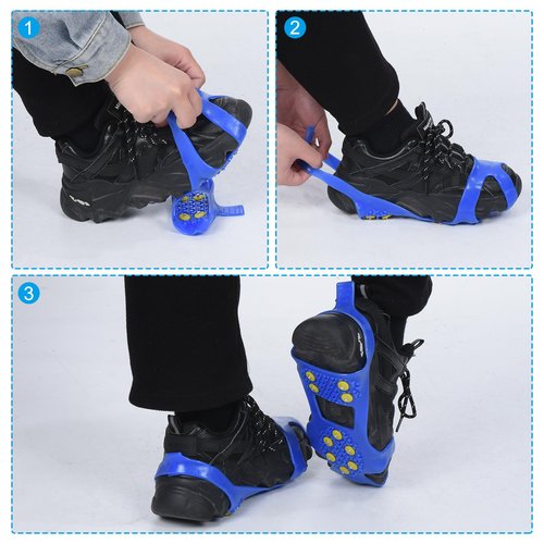 PATIKIL 9.4" Ice Cleats, 4 Pairs Anti-Slip Snow Traction Cleat 10 Steel Studs Crampons Universal Gripper Spikes Claw for Shoes and Boots, Black