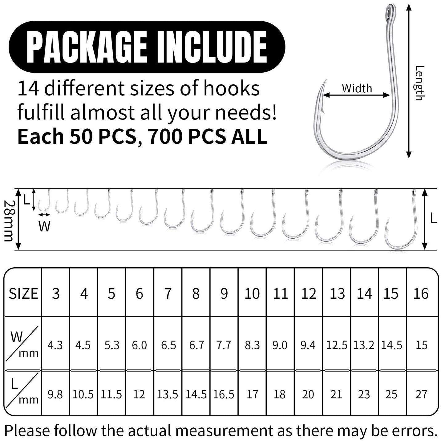 JellyArch 800 Pcs Fishing Accessories Kit Includes 700 Pcs 14 Sizes Carbon Steel Fishing Hooks 100 Pcs 9 Weights Removable Split Shot Sinker Circle Hooks Saltwater Fishing Sinkers and Weights with Box