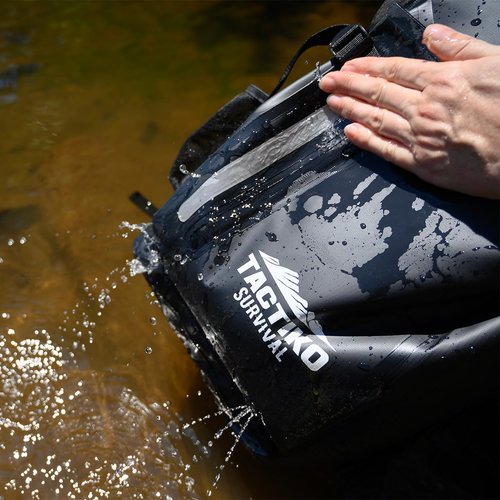 Tactiko Survival 30L Heavy-Duty 100% Waterproof Backpack - Equipment Pocket, Carabiner - Roll Top Floating Dry Bags (Jet Black)