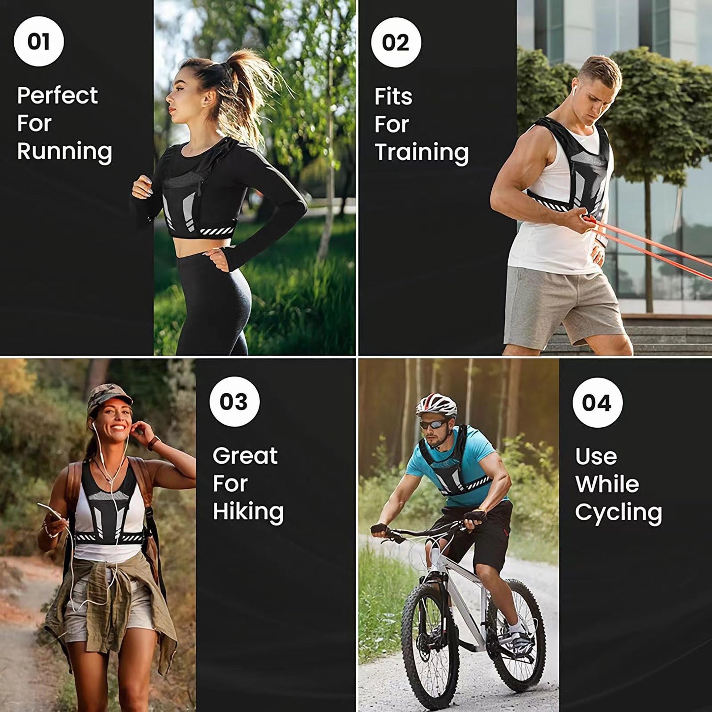 AANDD Running Vest with Phone Pocket Lightweight Adjustable Reflective Jogging Vest Marathon Run Vest with Pockets for Women Men with Headband Black