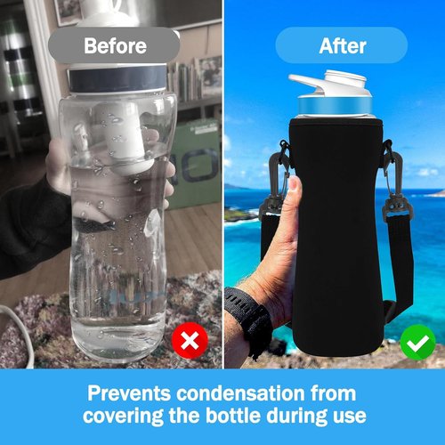 RYXCGXJ 2 Pack Sleeves for 32oz Cirkul Water Bottles with Strap，Neoprene Sweat Absorbing Material，Fitted Design（Black） (Black)