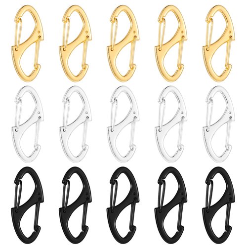 Xinjoduz 15 PCS Mini Metal S Carabiner Clips, 1.6 In Small Dual Wire Gate Spring Snap Hook Carabiner Clip Interlocking Keychain Clip Tiny Clip Attachment for Women Men Camping Fishing Hiking (3 Color)
