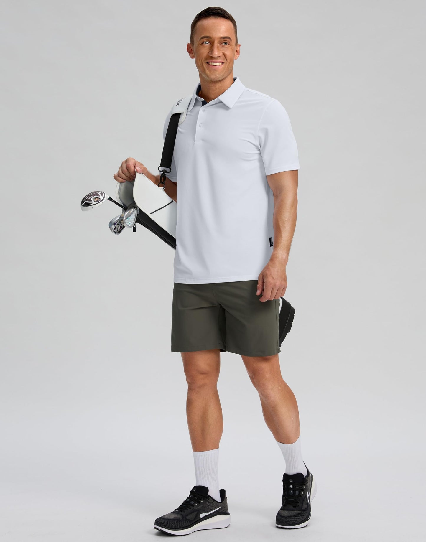 Men's Golf Shirts Dry Fit Moisture Wicking Performance Short Sleeve Collared Polo Shirts for Casual Tennis Bussiness (White, L)