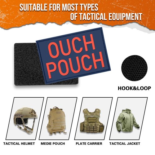 backtime Ouch Pouch Morale Patch PVC Tactical Patch with Hook & Loop Fastener, Funny 3D Rubber Humor Patch for Backpacks, Bag, Jeans, Jacket, Vest, Hat, Helmet, Red Blue Color