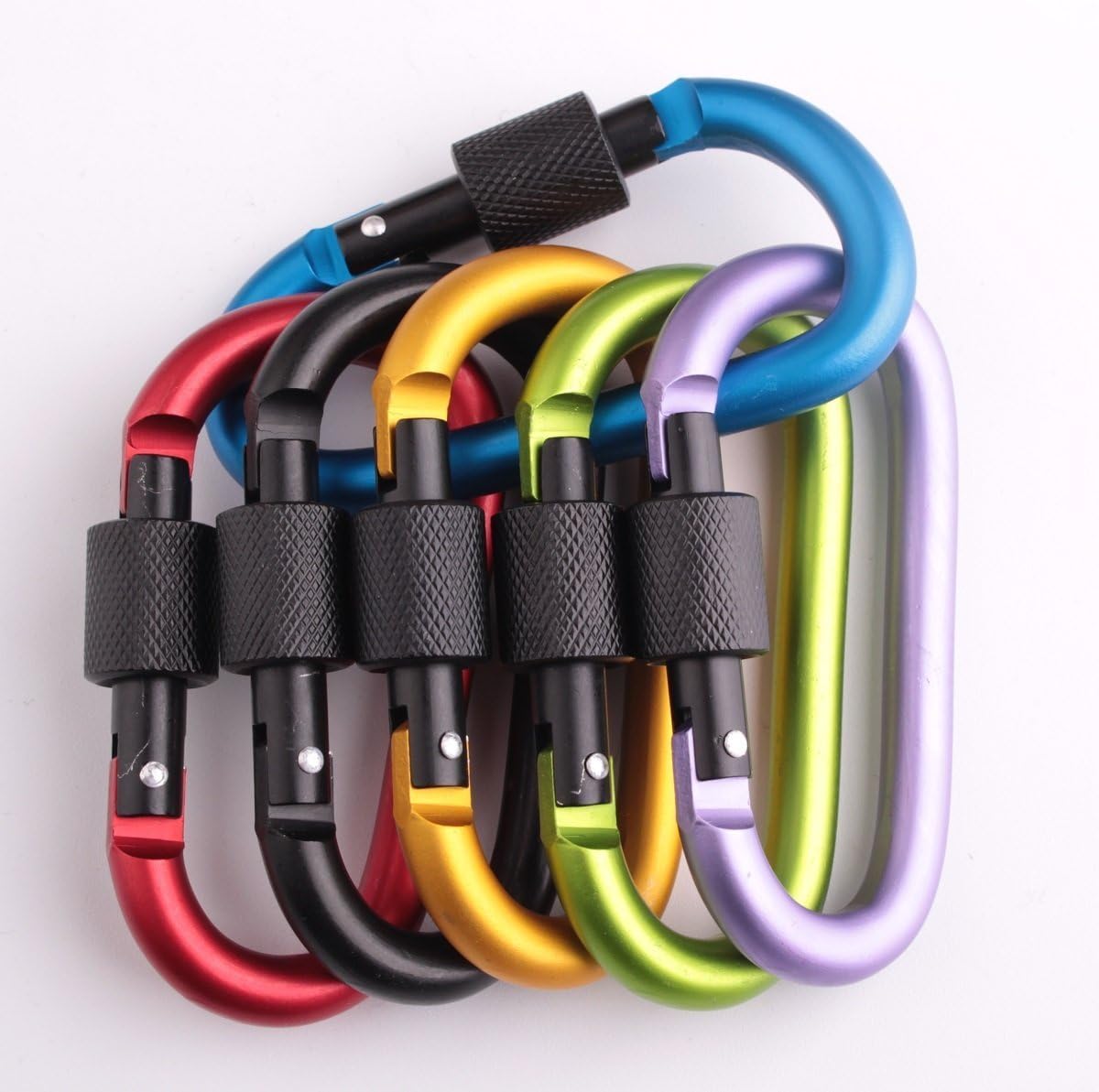 6 pcs/Set D Ring Key Chain Locking Carabiner Aluminum Multi-Purpose Hook Strong Lock Buckle Outdoor Equipment (Multicolor)
