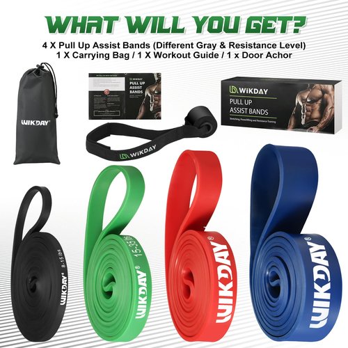 WIKDAY Resistance Bands Total 10PCS, Pull Up Assistance Bands, Workout Bands Set with Door Anchor, Elastic Bands for Body Stretching, Crossfit Training at Home/Gym Men & Women