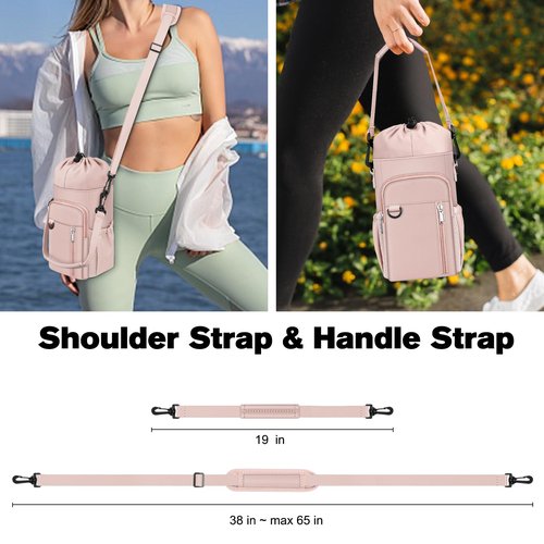 CaseBot Water Bottle Carrier Bag with Shoulder Strap, 32 40 oz Insulated Water Bottle Pouch Holder, Water Bottle Sleeve with Phone Pocket for Walking Hiking Picnic, Pink