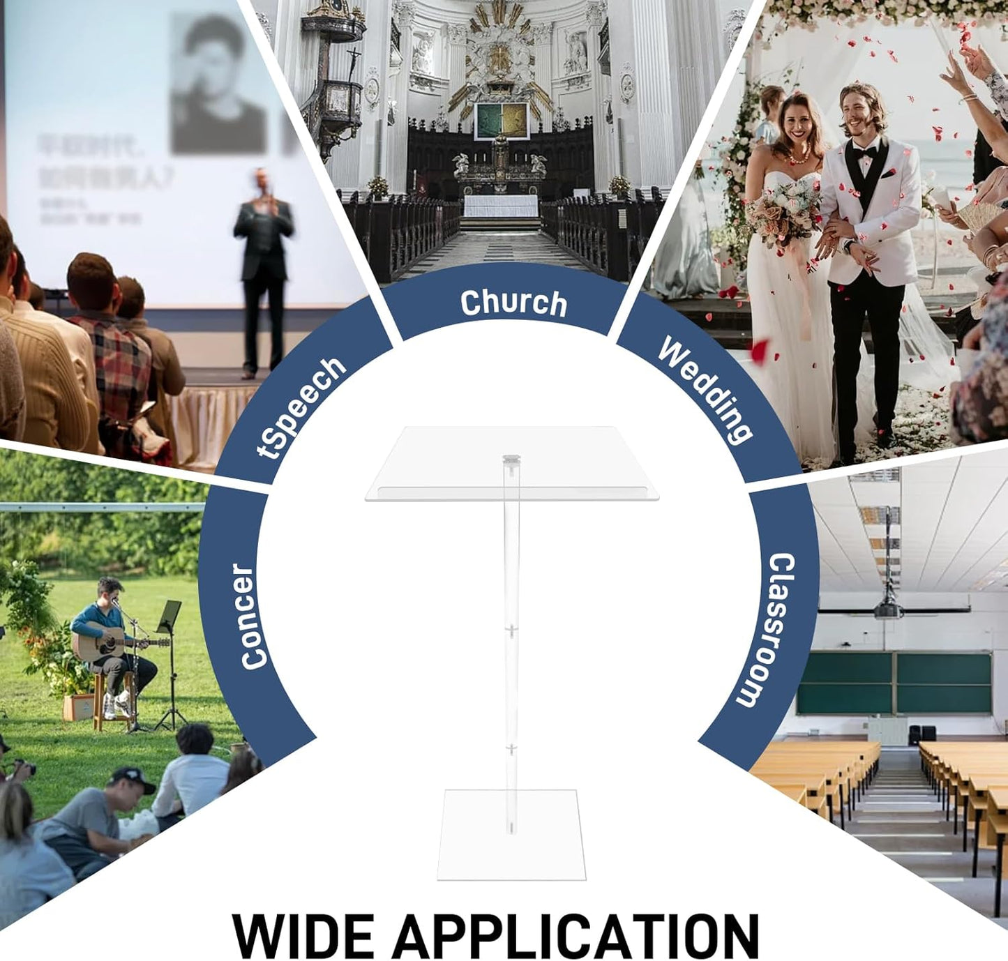 Trmullory Acrylic Podium Stand Angle Adjustable 17.7" L x 13.7" W x 47" H Clear Podium Suitable Pulpit Podium for Concerts、Churches、classrooms、lectures、 Weddings Portable Podium