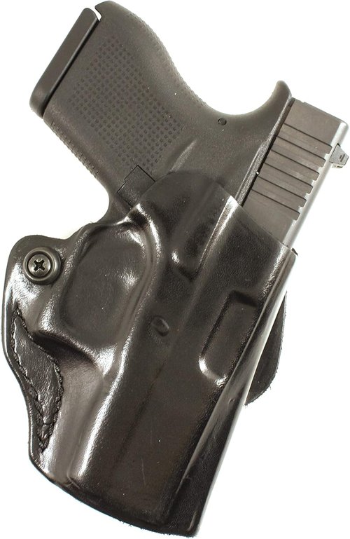 DeSantis Mini Scabbard OWB Gun Holster for Men and Women - Leather Adjustable Belt Holster for Pistols, Compatible with the Glock 43, Glock 43X - Left Hand Draw, Black