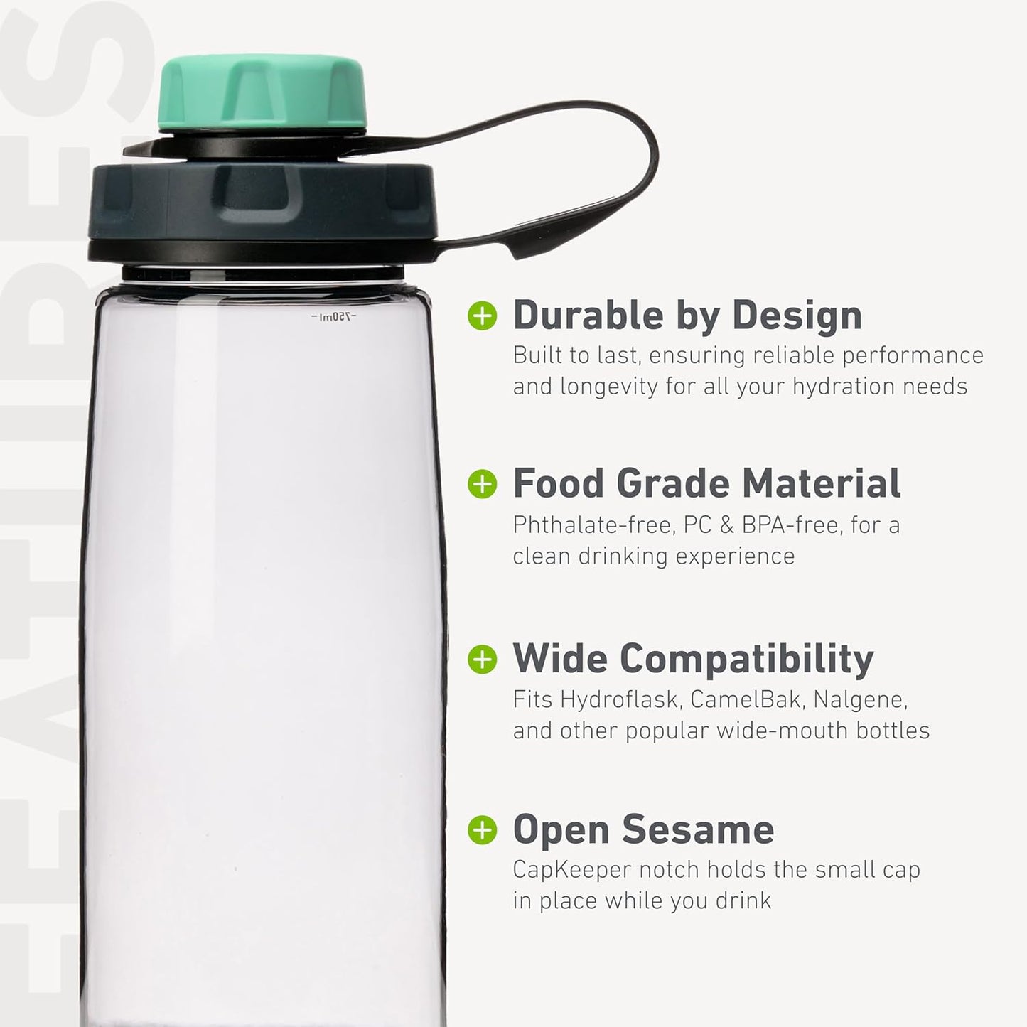humangear capCAP+ | Converts Wide-Mouth Openings | Secure Easy Open | Food-Safe Material | Water Bottle Accessory Lid