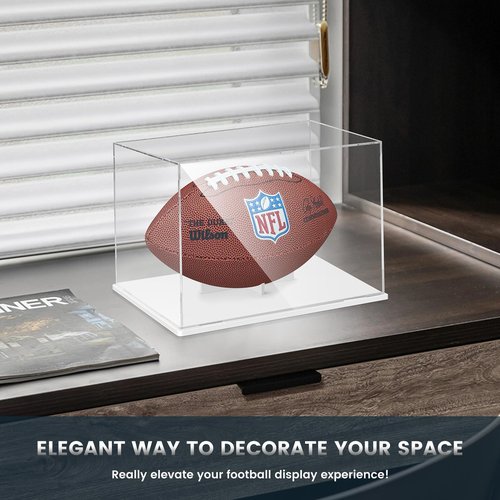 New Version Football Display Case, Premium Clear Acrylic Display Case Full Size with Removable Interior Football Display Stand, Thickened UV Protection Football Display Holder for Autographed Football