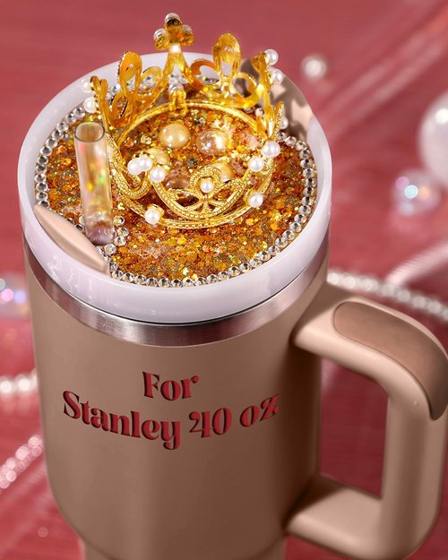 Toykee Lid Plate Topper for Stanley Cup 40 oz - Gold Crown Cute Decoration Accessories for Tumbler, Woter Botter Glitter Bling Decor for Women Girls