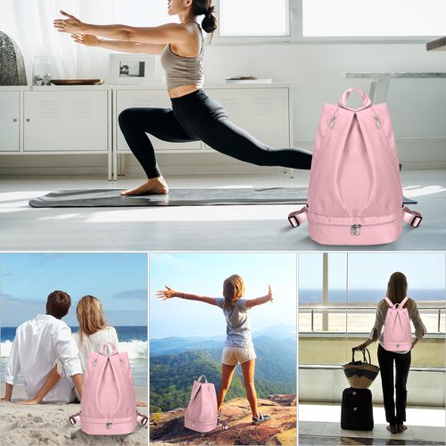 Perselief Women's Gym Backpack Waterproof Swimming Backpack with Shoe Compartment & Wet Pocket, Sports Travel Backpack Small Gym Bag