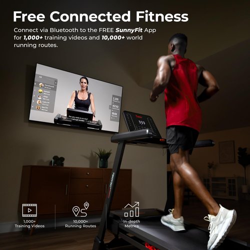 Sunny Health & Fitness Treadmill Elite Smart Auto Incline for Home Use, 20” Wide Running and Walking Deck, Flex Shock Suspension with 300 LB Weight Capacity Bluetooth SunnyFit App - SF-T723016…