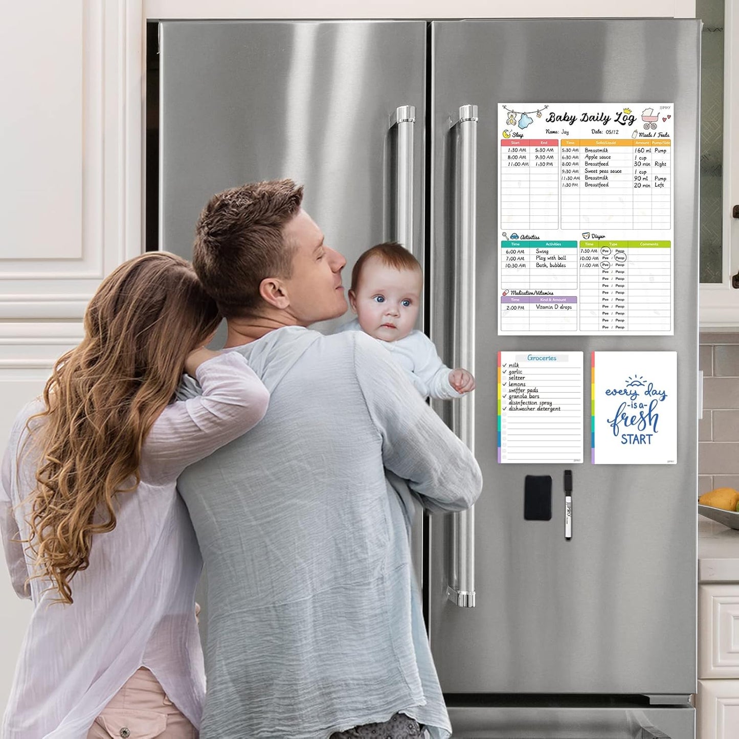 Newborn Baby or Toddler First Foods Tracker Whiteboard-Magnetic Dry Erase Daily Food Log-Reusable Daily Planner Chart to Log Feeding Food/Food Checklist/to-Do List - for New Parents,Nanny, Babysitter