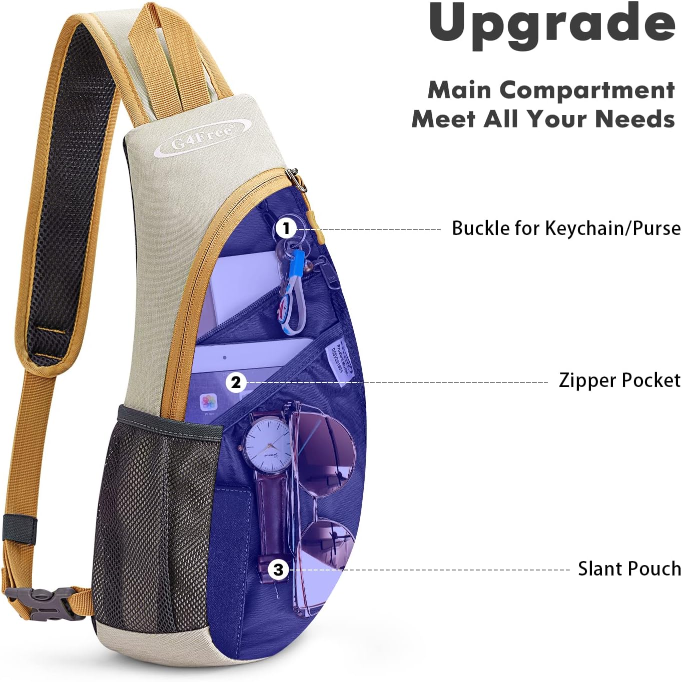 G4Free Sling Bag for Men Women, Small Crossbody Backpack Lightweight Chest Shoulder Bags for Travel, Outdoor and Sports (Black)