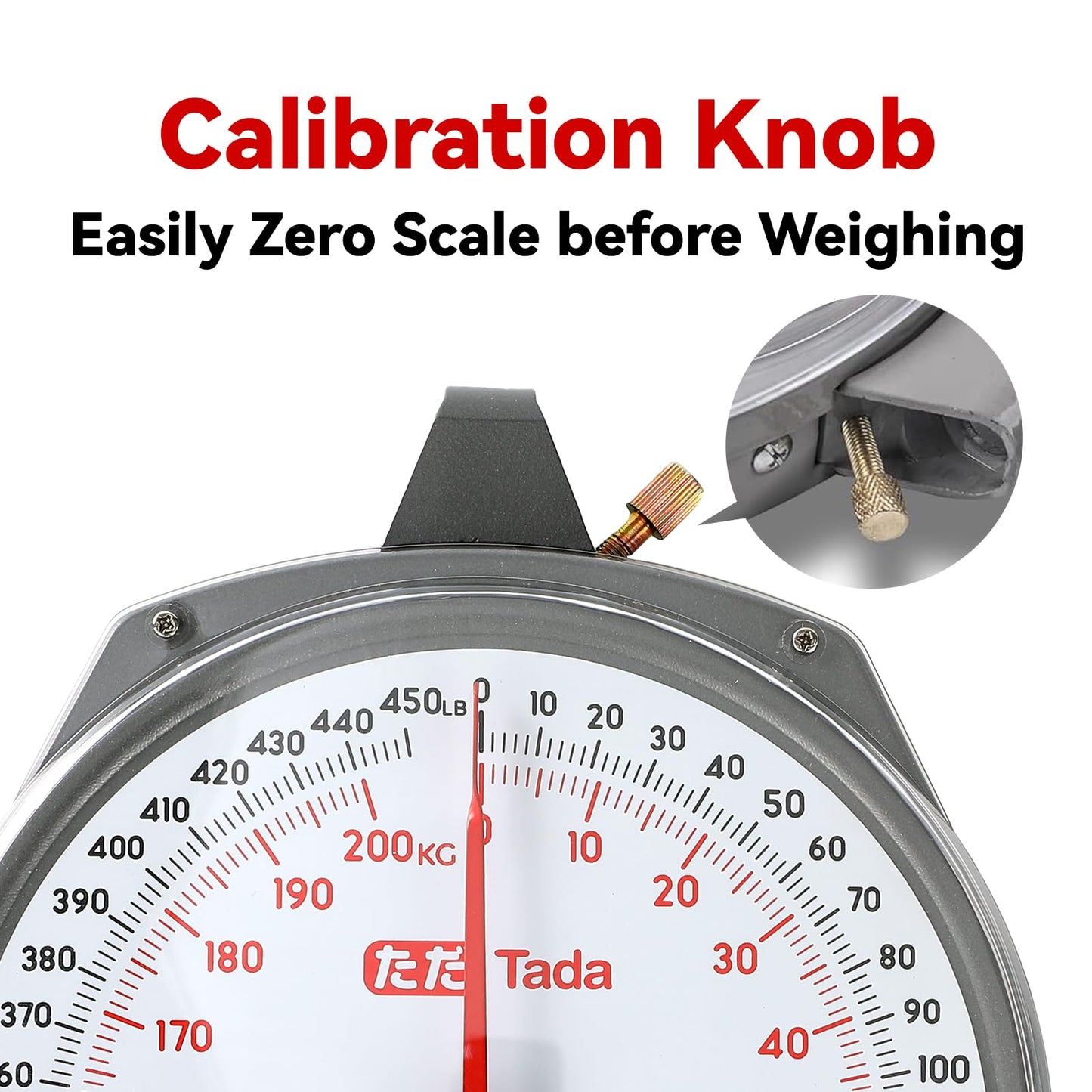 Tada Game Scale 450lb Mechanical Hanging Scale with 8 Inch Dial, Heavy-Duty Design for Kitchen, Fishing, Outdoor Use, and Farms