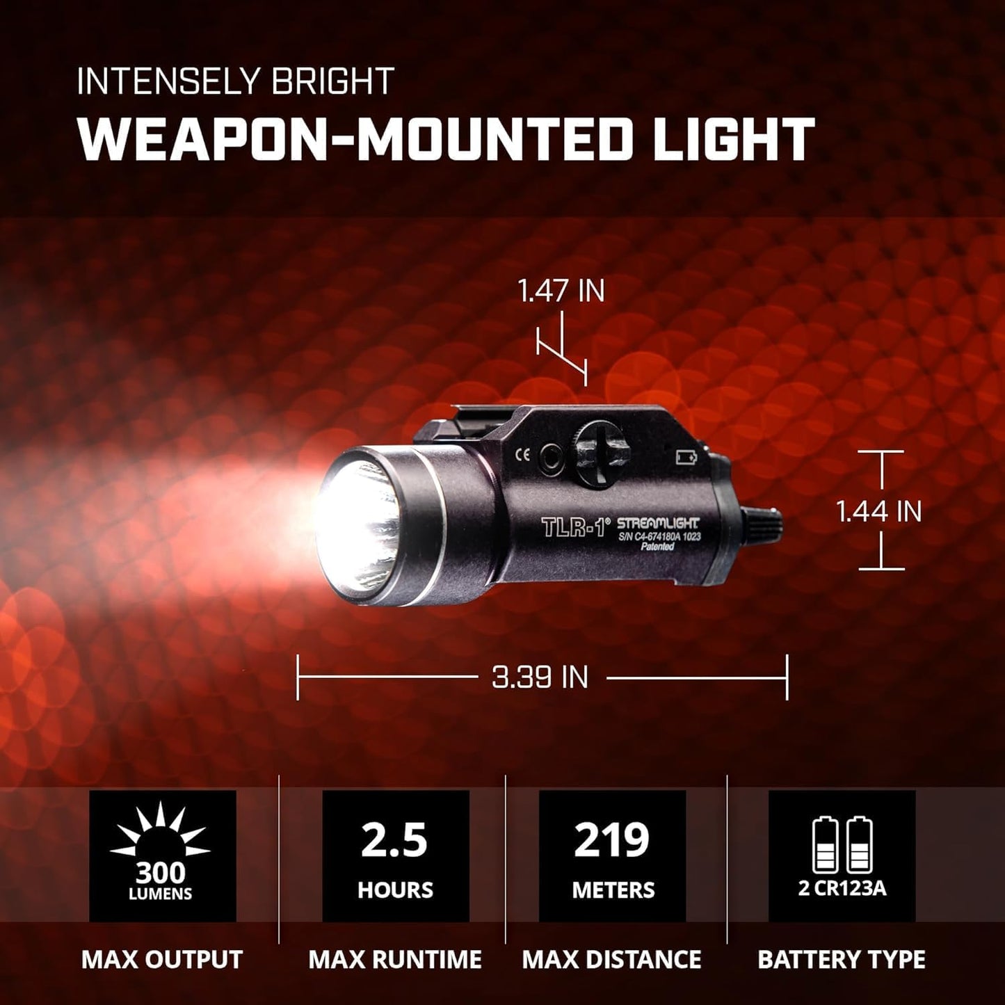 Streamlight 69264 TLR-1 HL 1000-Lumen 20000 Candela Rail-Mounted Tactical Weapon Light with Earless Screw and Specific Compatibility Rail Locating Keys, Black
