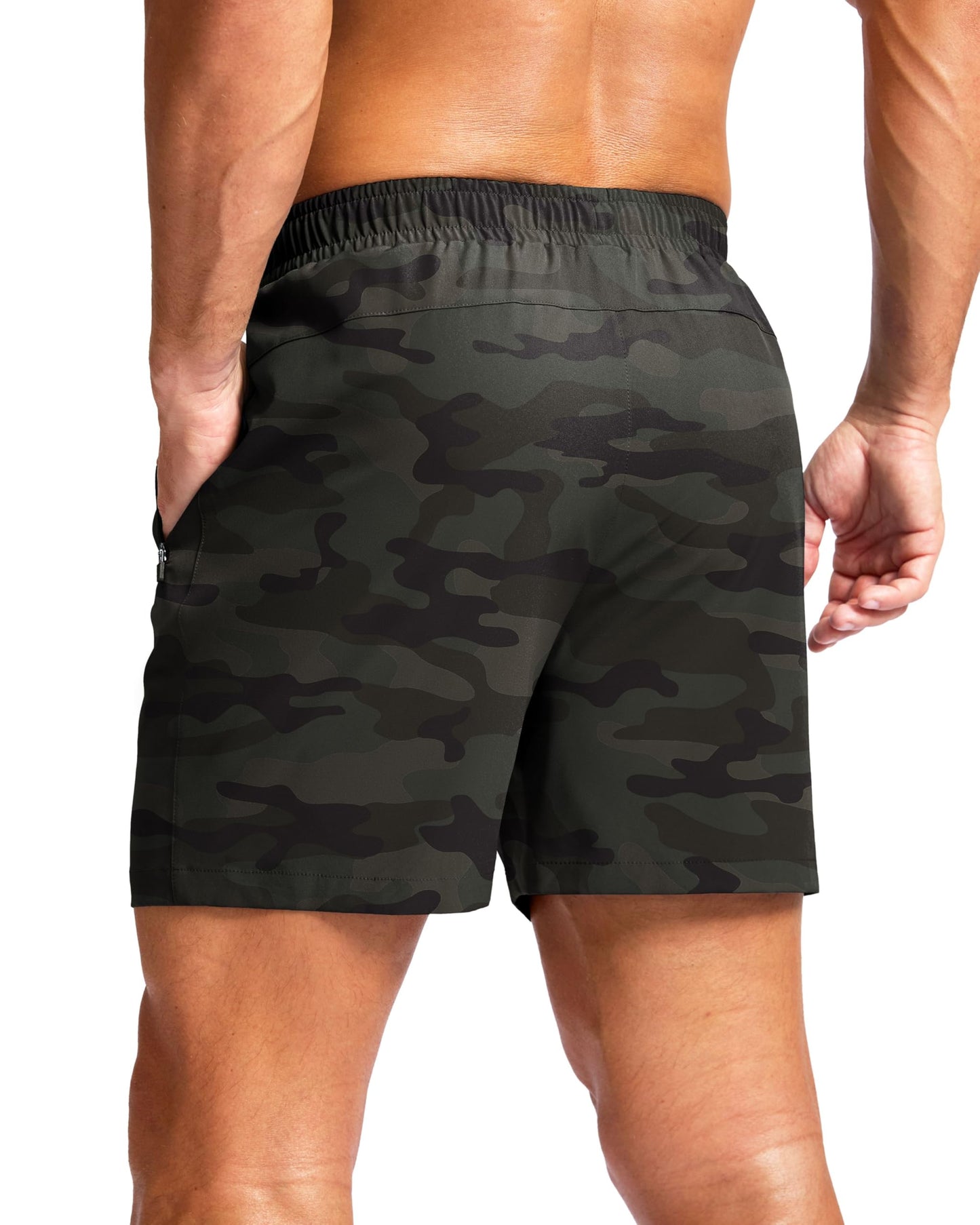 G Gradual Men's Athletic Running Shorts with Zipper Pockets Quick Dry 7"/ 5"/ 9" Workout Gym Shorts for Basketball Hiking(Green Camo,5XL)