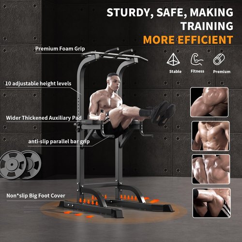 DONIUZ Power Tower Pull Up Bar and Dip Station, Multi-Function Home Gym, Strength Training Fitness Equipment, Height Adjustable(DZ-580A)