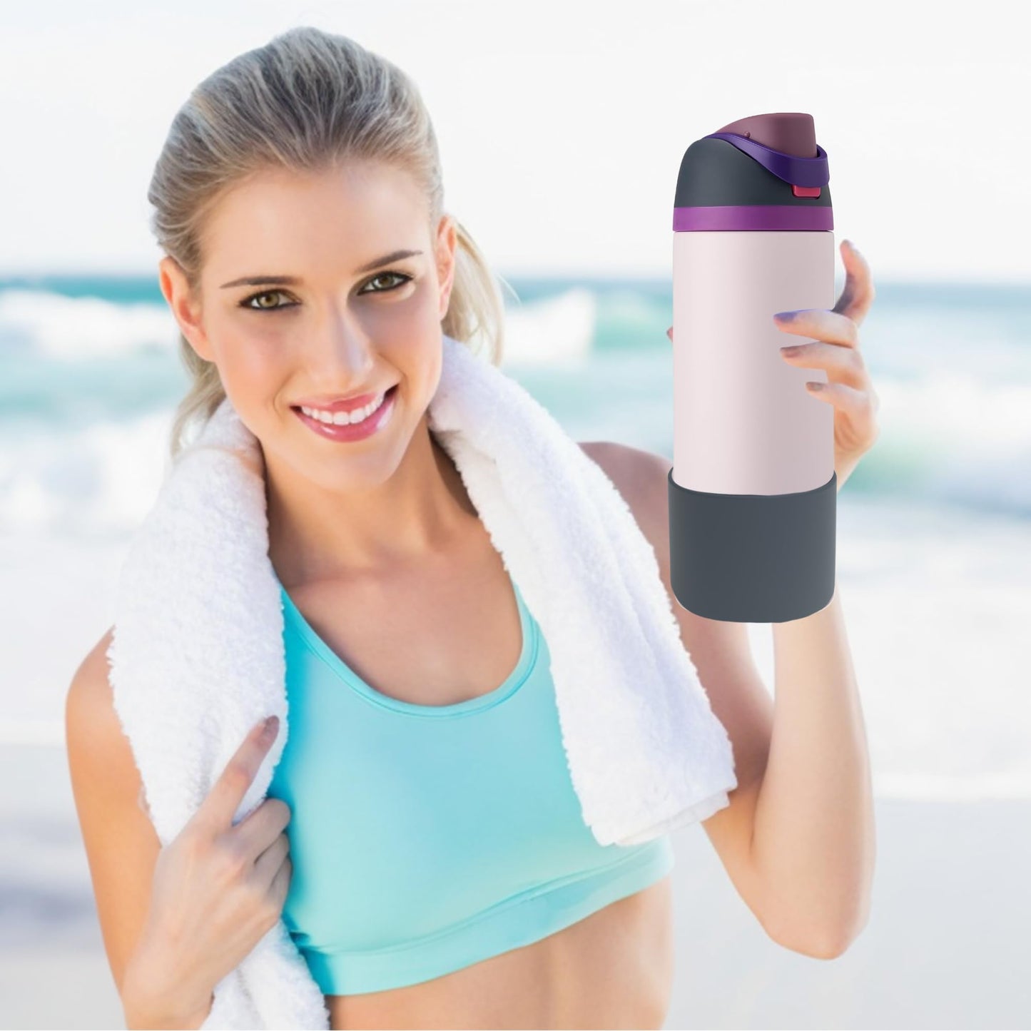 AESKEIA 2PCS Silicone Water Bottle Boot for Owala 24oz 32oz 40oz,Anti-Slip Protective Sleeve Bottom Bumper Protector for FreeSip, Twist, and Flip Stainless Steel Water Bottles (Grey, 24oz)