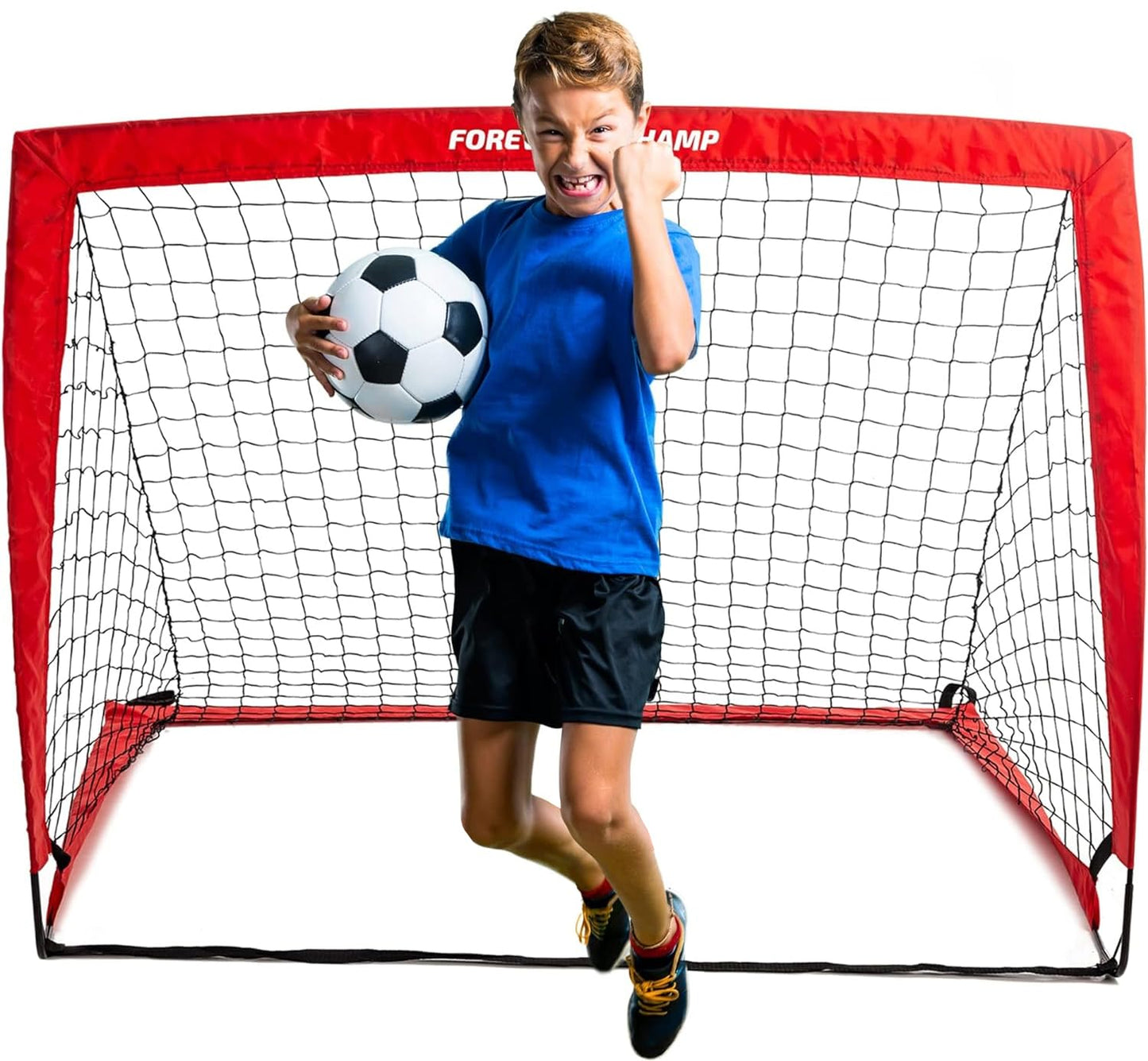 Forever Champ Kids Soccer Goal - 4'x3' Pop Up Soccer Goal Net for Ages 6-8 - Red