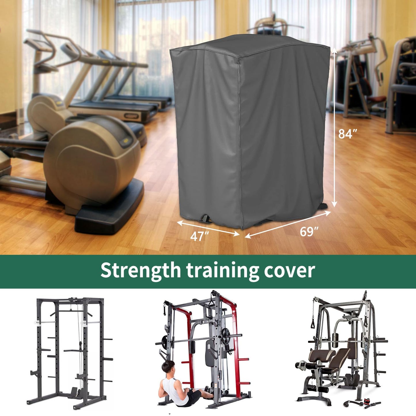 AKEfit Strength Training Cover, Waterproof & Dustproof Gym Rack Cover with Zipper,Fit for Indoor and Outdoor 69''Lx47''Wx84''H-Gray