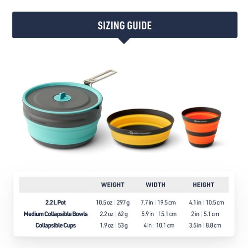 Sea to Summit Frontier Ultralight Collapsible One Pot Cook Set, 2-Person (1 Pot, 2 Bowls, 2 Cups)