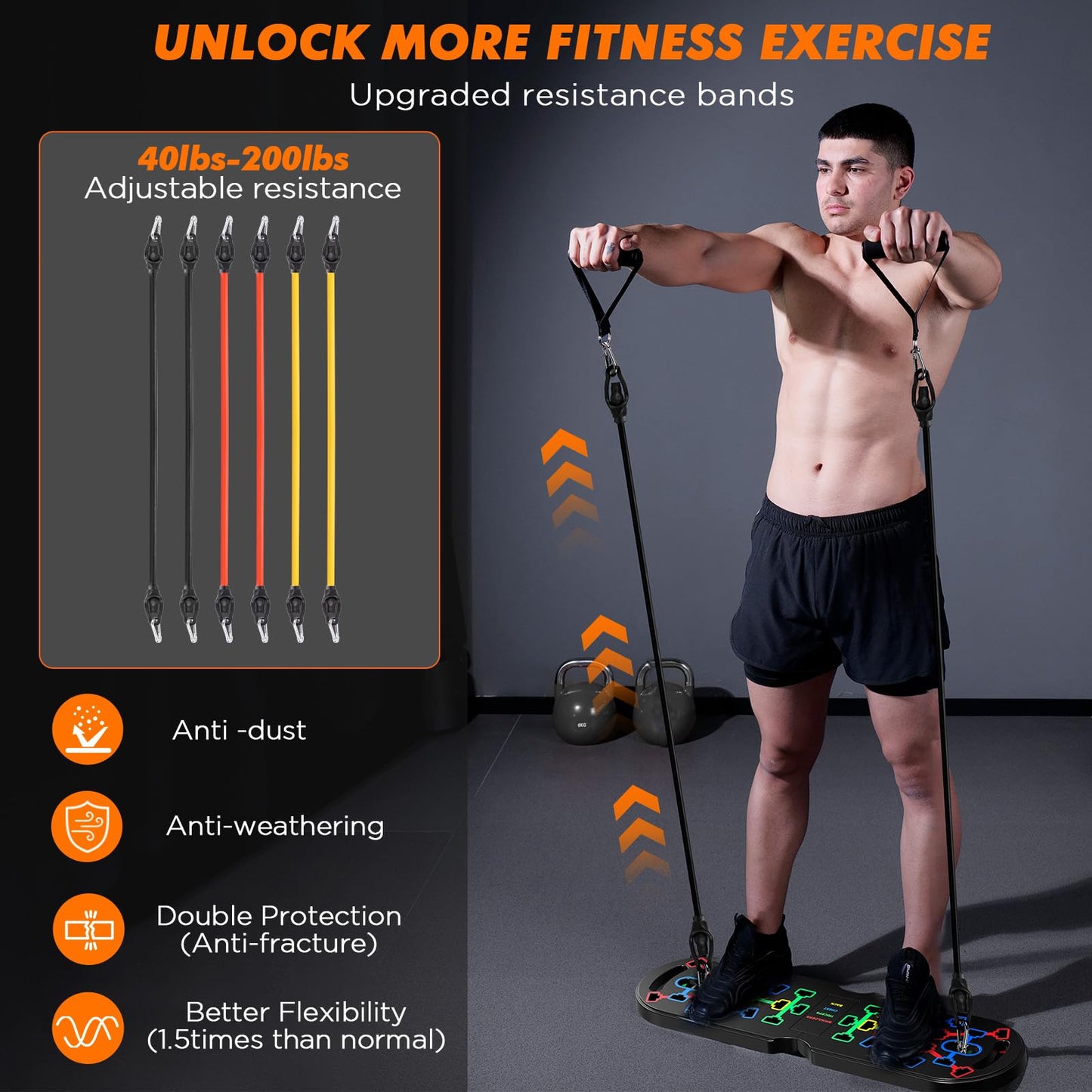 KUYOU Portable Home Gym Workout Equipment, Push Up Board, Pilates Bar & Fitness Accessories with Resistance Bands for Upper Body Strength Training Full Body Workout at Home